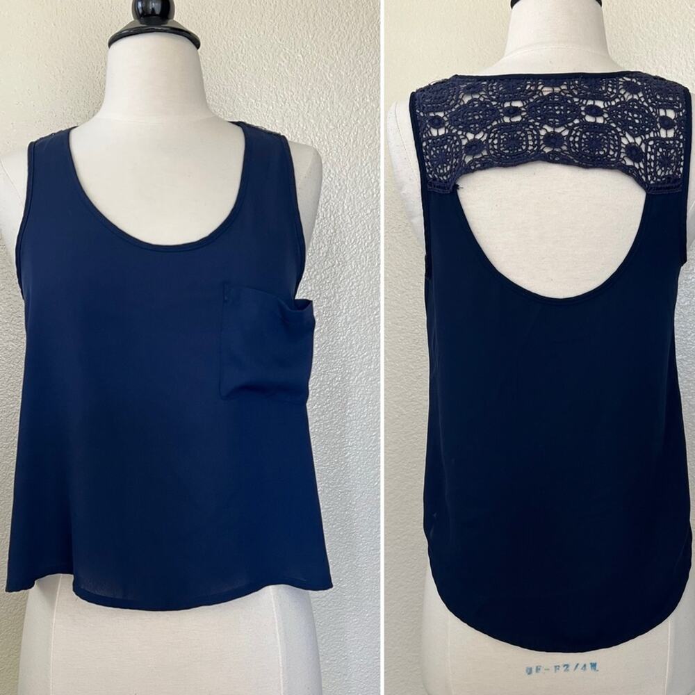 Elodie lace keyhole pocket tank top navy blue